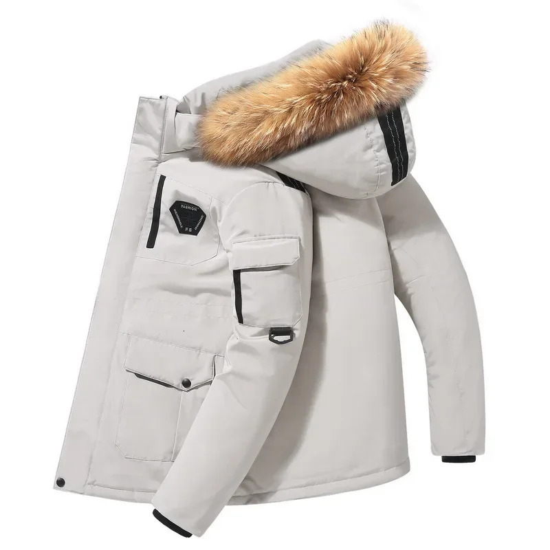 Mens hooded duck down jacket fur collar down jacket winter casual jacket high-quality mens outdoor windproof winter warm park 4X 241022