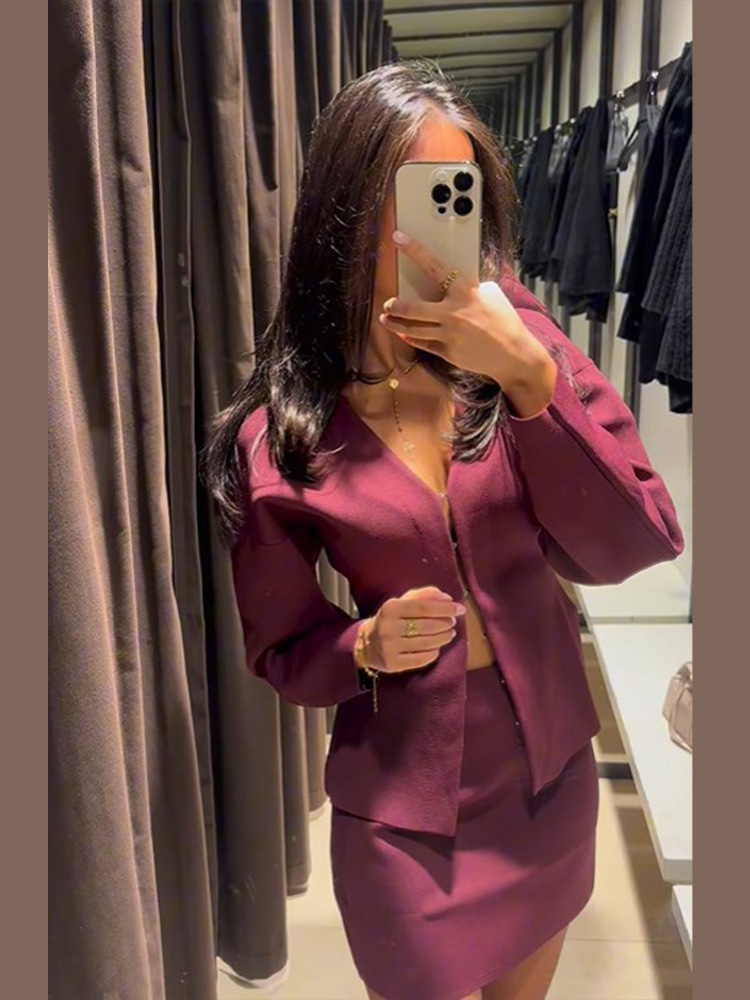 Women Bury V-Neck Long Sleeves Knitted Cardigan Suit Women's Elegant Chic Mini Skirt Suits Autumn Casual Lady Office Set