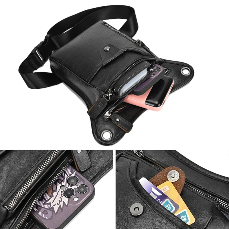 Retro Pu leather waist bag mens straight leg bag womens hip bag multifunctional motorcycle outdoor hiking camping 241023
