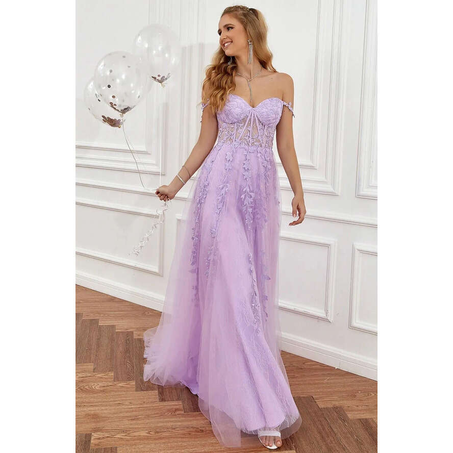Light Purple Evening Stunning Dresses For Teens Junior Party Celebrity Dress A E Spaghetti Straps Appliques Lace Tulle Long Prom Gowns Bc18493 pplique