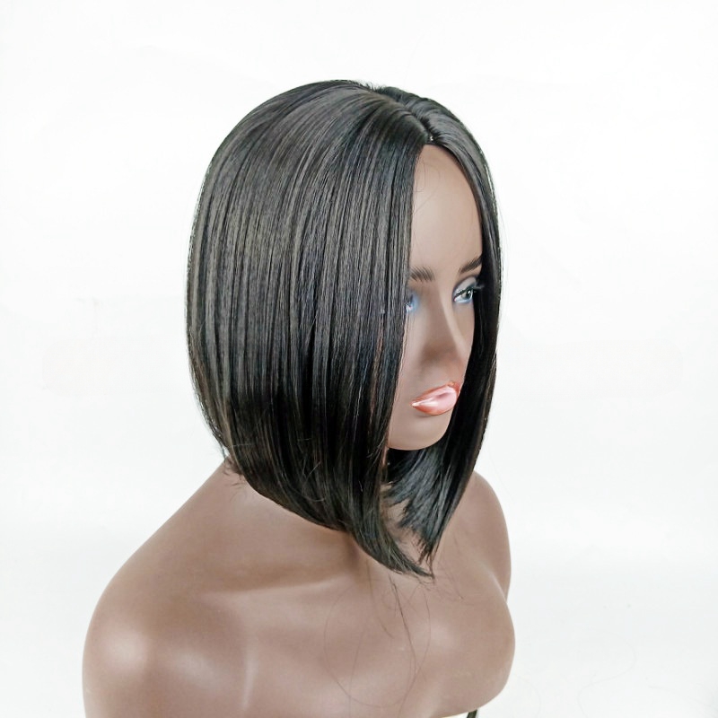 Black wig female short straight hair short BOBO middle parting breathable chemical fiber headpiece