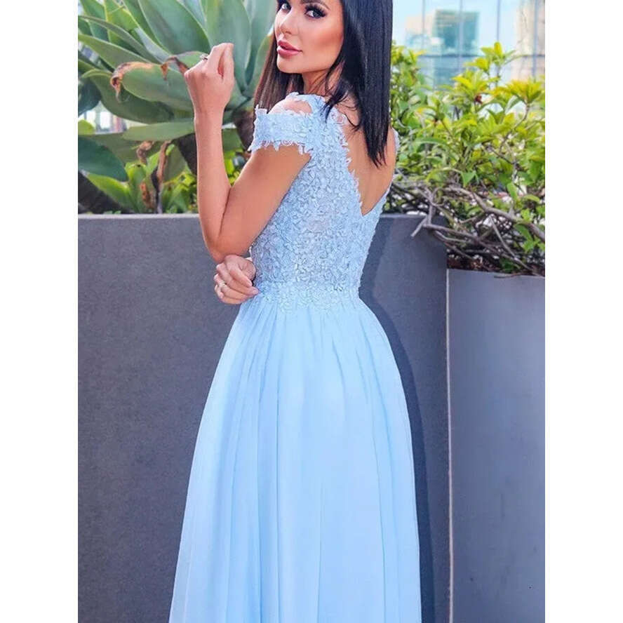New Sexy Dresses Bridesmaid A E V Neck Cap Sleeve Lace Appliques Chiffon Maid Of Honor Gowns Plus Size Split Evening Prom Dress Wears ppliques vening