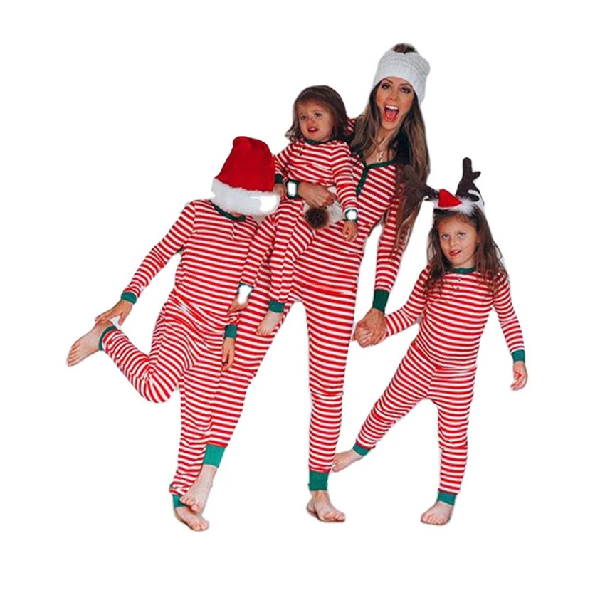 Christmas Family Matching Set Adult Children Baby Christmas Mom and Me Party Pajama Set Fashion Stripe Printed Couple Clothing 241022
