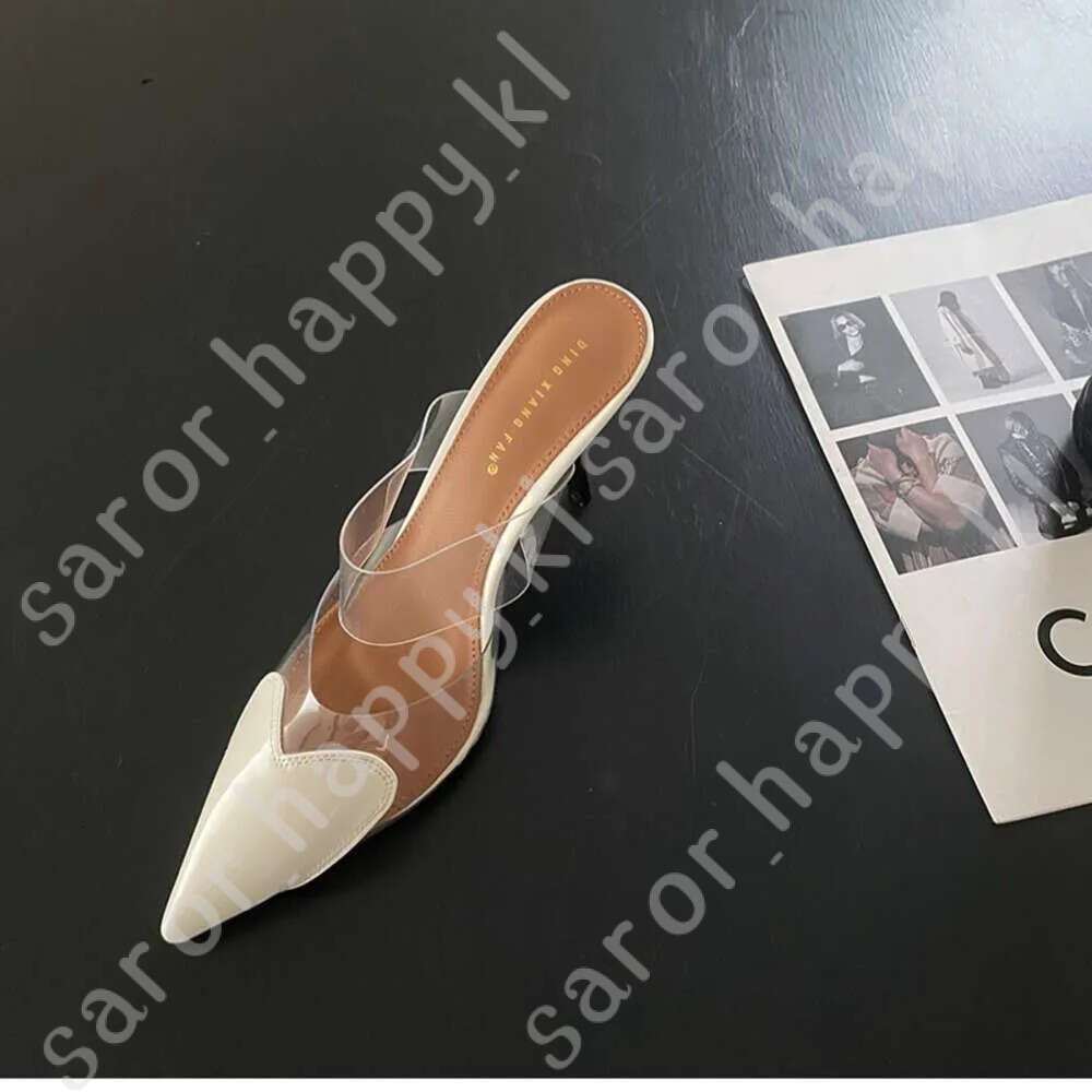 CHMURY Pointed Toe Heart High Heels Mules Sandals Slipper For Women 2024 Black White Red Shoes 866