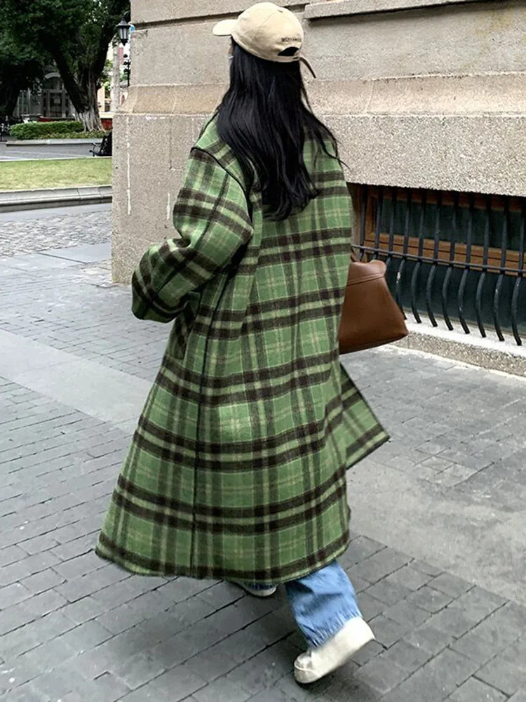 Winter collar plain long wool jacket two pieces two pieces loose double breasted wool blend Chamarras thick jacket with belt 241023