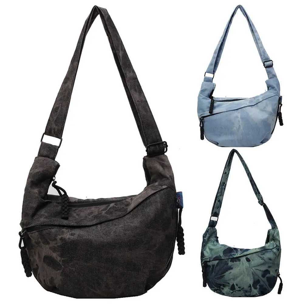 Women Canvas Hobo Sling Bag Multi Pockets Half Moon Large Capacity Daily Messenger Adjustable Strap Simple Satchel 241023