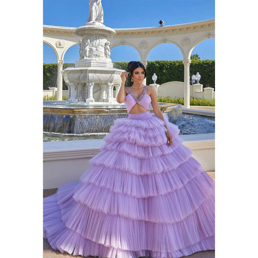 Purple Lilac Tier Cascading Evening Sexy A E Spaghetti V Neck Open Back Ruffles Long Prom Dresses Formal Vestidos Bc Estidos