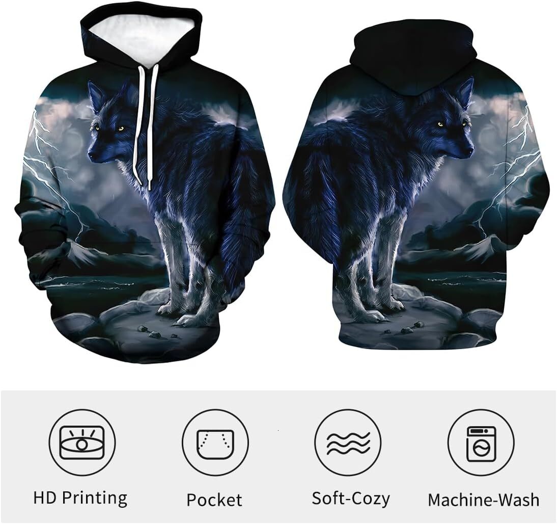 Hoodie for Mens Womens Novelty Wolf Graphic Hoodies Cool hoodies Sweatshirt Pullover Graphic Hip hop Warmth