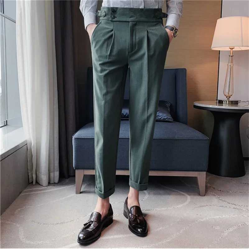 2024 Mens Dress Pants High Quality Business Casual Draped High-waist Trousers Men Stripes Formal Social Pants 36 Men ClothingX241023