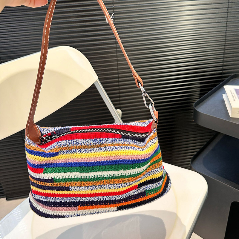 Weave Hobo Strap Tote Designer Purses Handbag Rainbow Crochet Knitting Shoulder Underarm Purse Summer Beach Bag Weekend Travel Crossbody Pouch Suotong