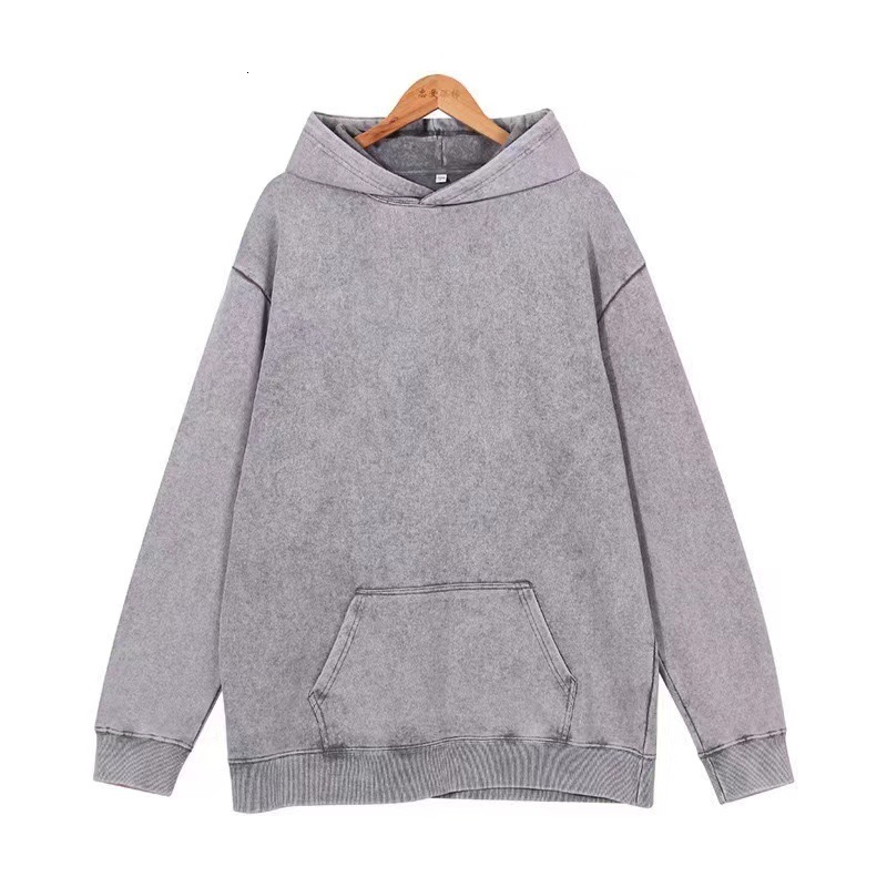 Men's hoodie, wax printed heavy-duty circular hooded sweatshirt, water washed outfit, loose and fashionable couple's top