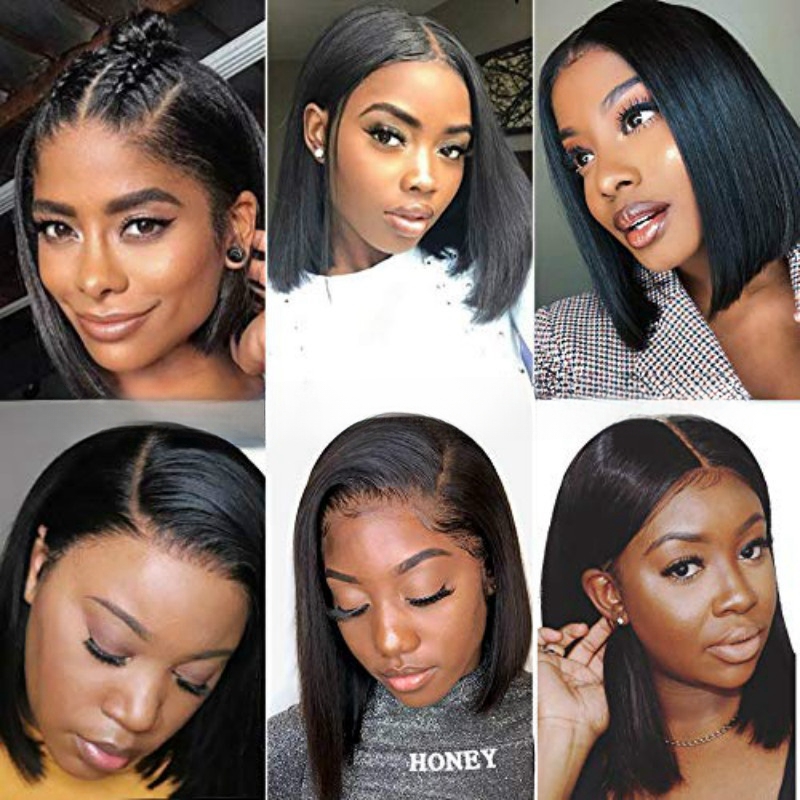 Black wig female short straight hair short BOBO middle parting breathable chemical fiber headpiece