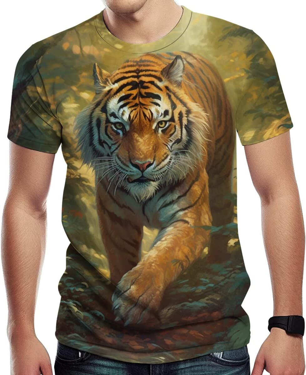 Mens T shirt Casual Tiger Graphic T-Shirt for Men Novelty Animal Pattern Short Sleeve Shirts,tee Casual tops summer clothes Fashionable and breathable