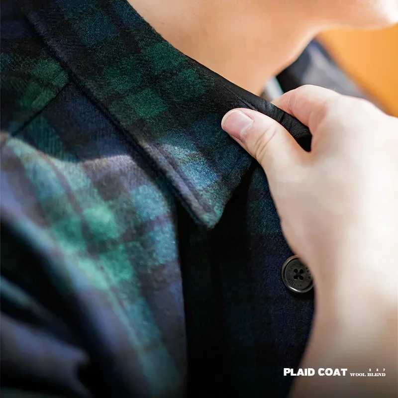 Maden retro blue and Grn plain weave wool jacket loose plain weave shirt jacket mens casual shirt jacket mens warm jacket X241023