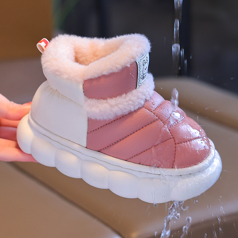 Fashion Winter Childrens Cover Heel Fluffy Slippers Boys Girls Boots Non-slip Warm Flat Home Kids Slip On Cotton-padded Shoes