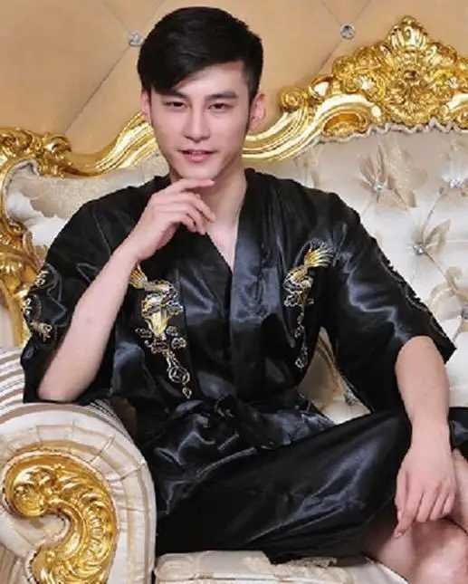 Mens long robe V-neck kimono Spwear luminous embroidery dragon robe open breasted swimsuit family clothing lounge loose Sp dress W241023