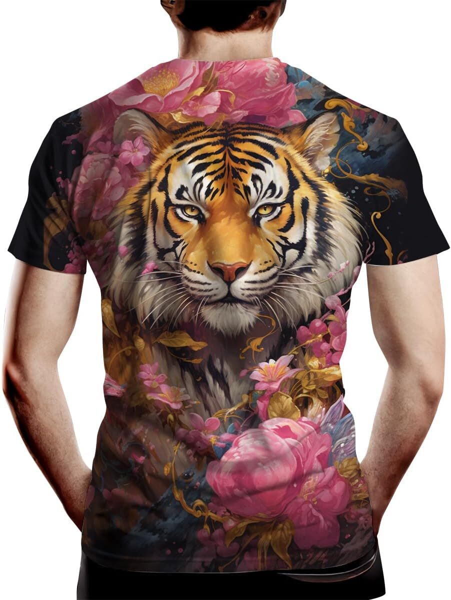 Mens T shirt Men's White Tiger T-Shirt 3D Funny Tiger Roar Tees Tops Summer Fashion Short-Sleeved Shirt tee Casual tops summer clothes