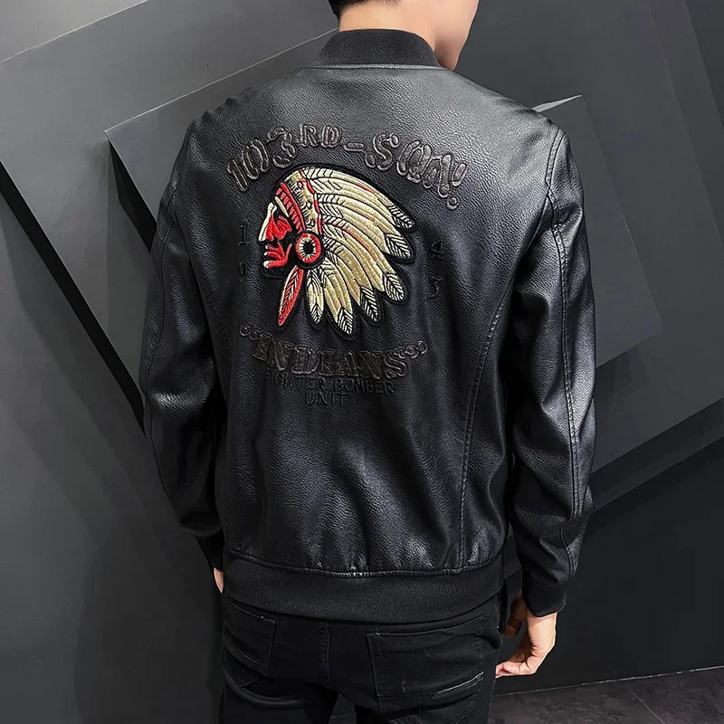 leisure motorcycle windproof zipper holder collar artificial leather jacket mens ultra-thin high-quality fashionable wool lining jacket 241023