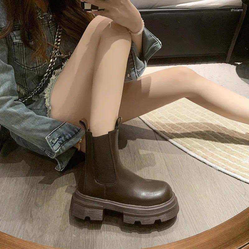Boots 2024 Women's Autumn Single Boot Big Head Thick Bottom Middle Short