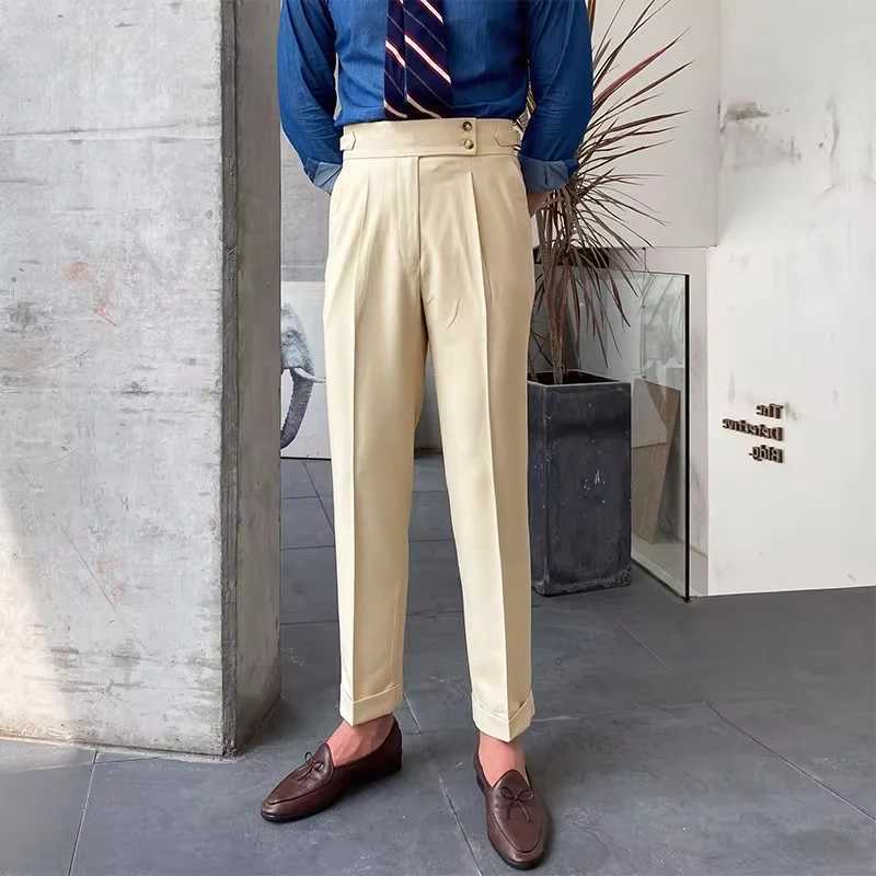 Italian Style Blazer Pants Mens New Casual Belt High-waisted Slim Straight Trousers For Men Autumn Trendy Solid Color Suit PantsX241023