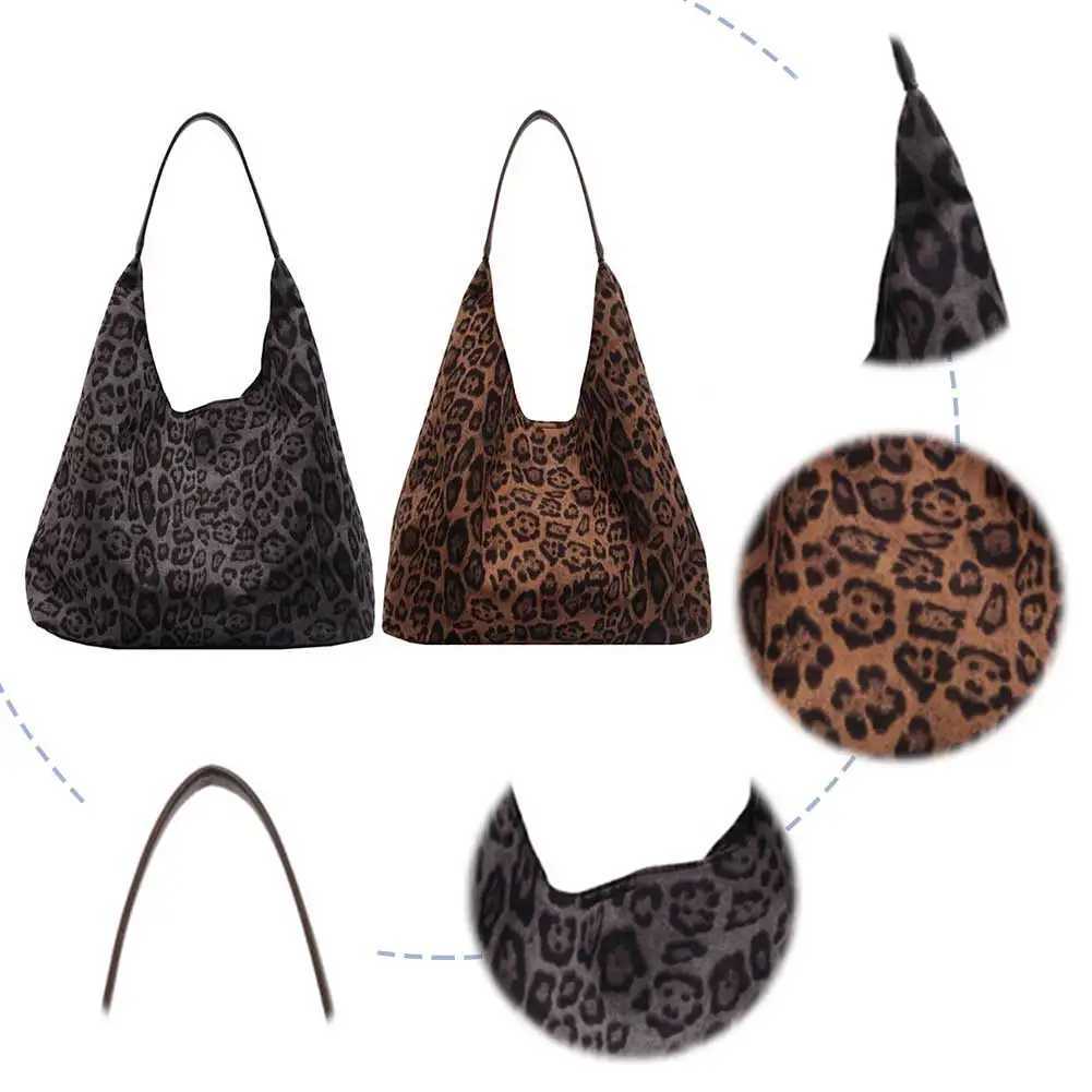 Women Suede Shoulder Bag Leopard Print Hobo Magnetic Closure Purse and Handbag Trendy for Work Travel 241023