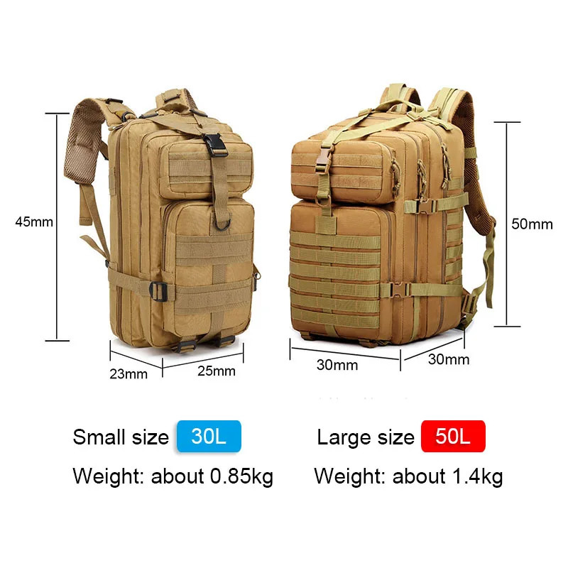 Oulilan 30L/50L 9000D Nylon Waterproof Backpack Military Rucksacks Tactical Sports Camping Hiking Fishing Hunting Bag 241023