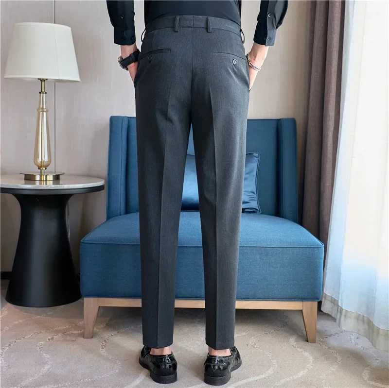 Men Suit Pants 2024 Autumn New British Style Elastic Waistband Slim Fit Solid Business Casual Formal Dress Trousers Men ClothingX241023
