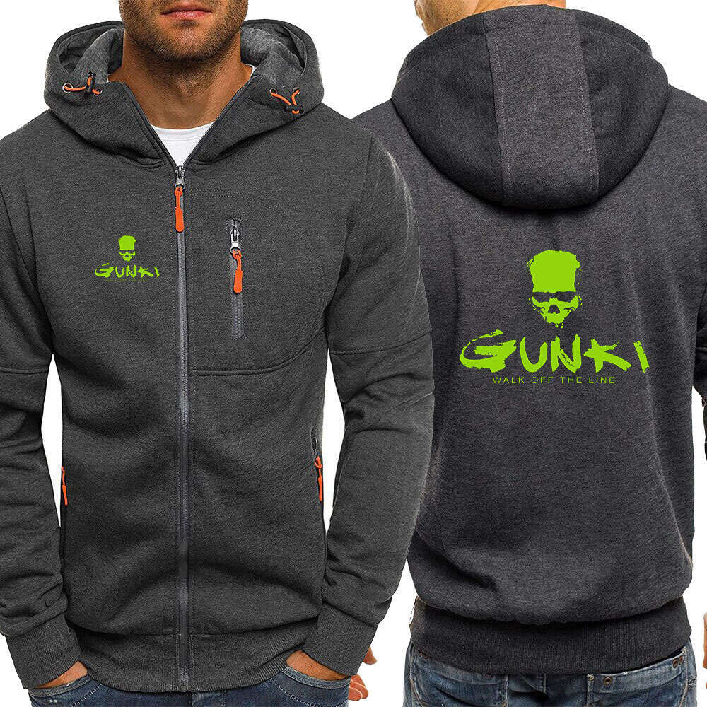 High end Autumn Spring Gunki Logo Printed Cardigan Hooded Zipper Sweatshirts Men s Outdoor Popular Sports Streetwear Leisure Hoodies Sport Leiure Hood
