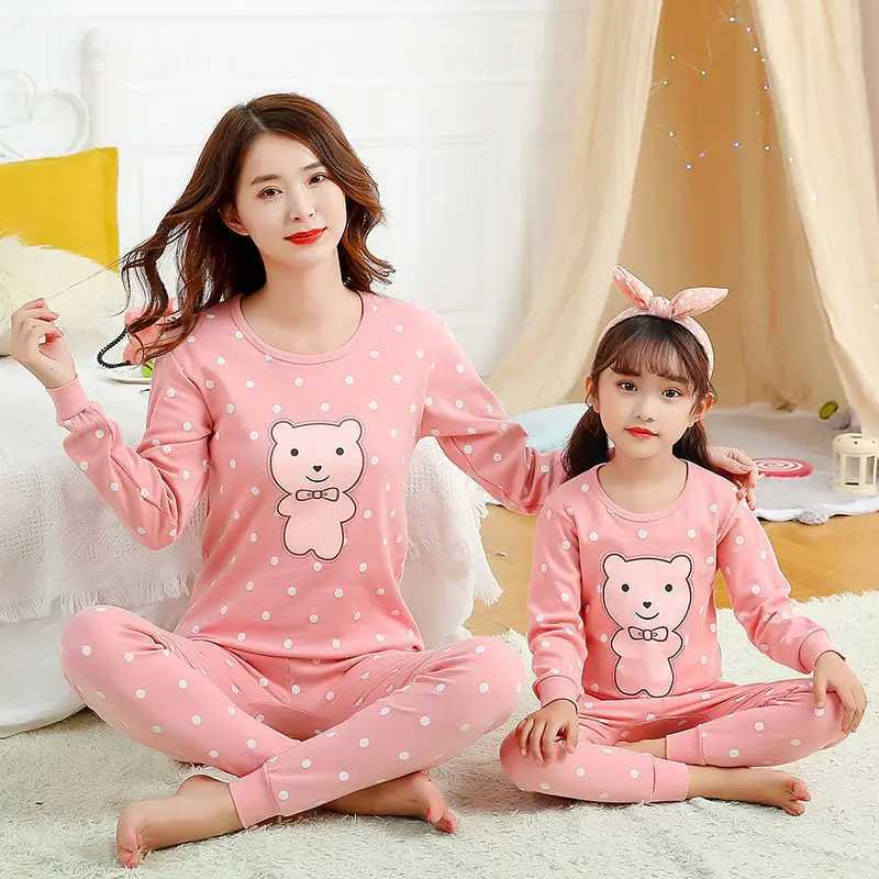 Mommy and Daughter Matching Outfits Pajamas Family Look Mother Daughter Son Homewear Cotton Pyjamas Kids Mommy And Me ClothesXJ241008