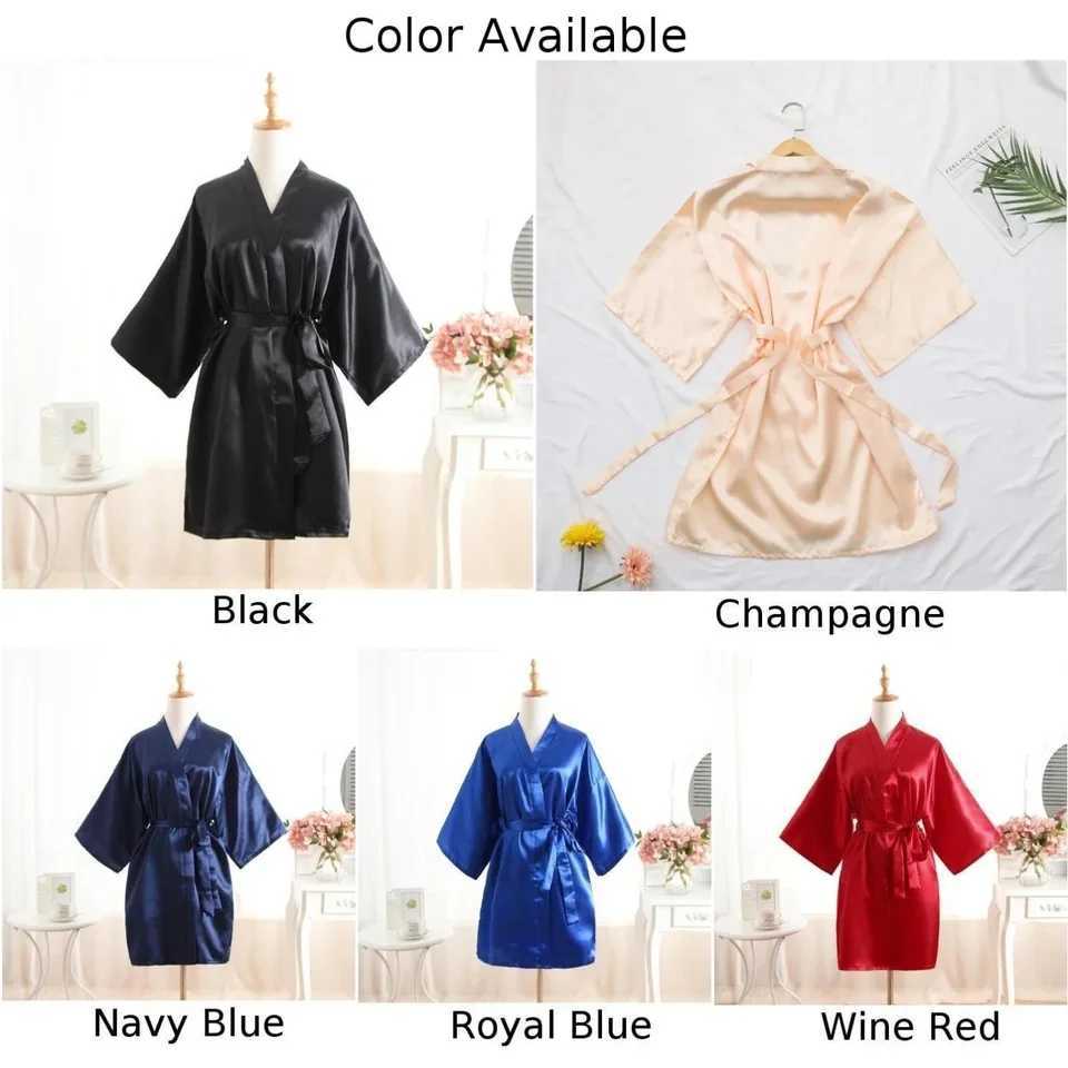 Neutral mens summer silk satin medium long robe solid color packaging dress formal bathroom sleepwear womens couple evening dress W241023