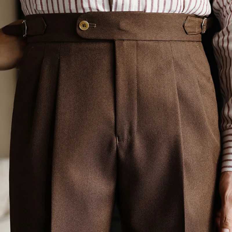 Fall Mens Solid Color Suit Pant Slim Fit Feet Casual British High Waist Pants Office-trousers 2023 Men Dress Pant TrousersX241023