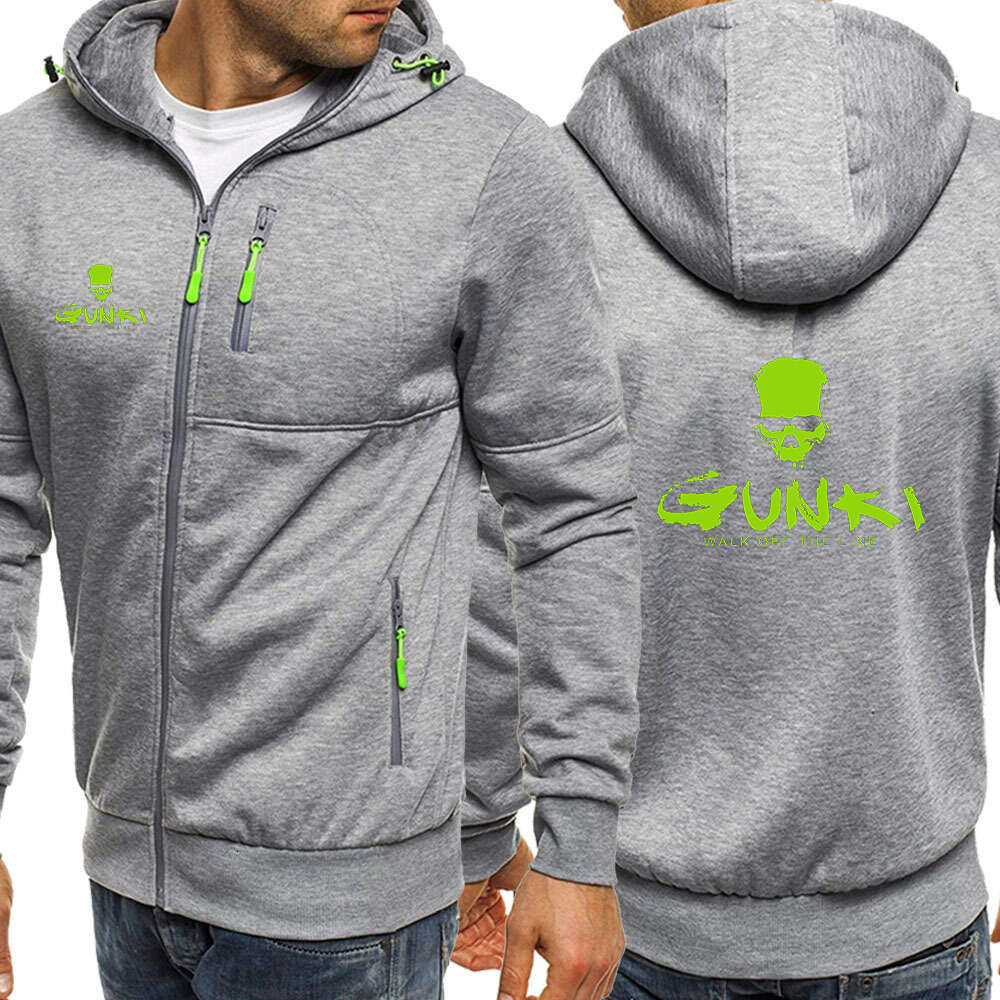 High end Autumn Spring Gunki Logo Printed Cardigan Hooded Zipper Sweatshirts Men s Outdoor Popular Sports Streetwear Leisure Hoodies Sport Leiure Hood