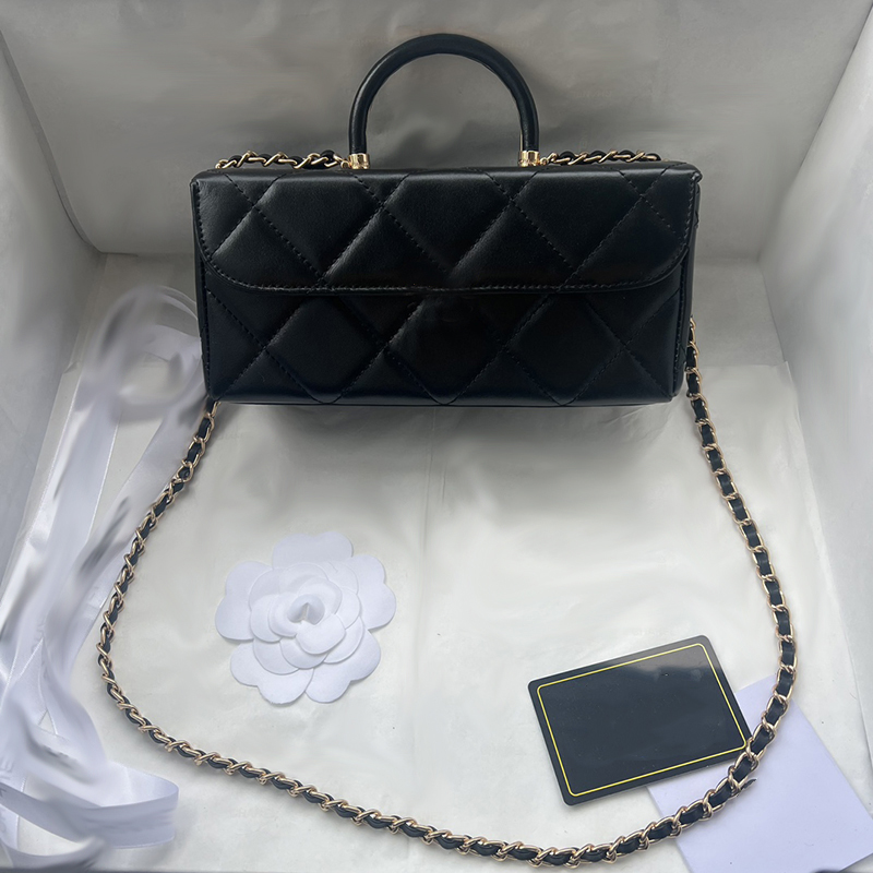 Makeup Bag 22cm Designer Womens Shoulder Bag Leather Diamond Gold Hardware Metal Luxury Handbag Matelasse Chain Crossbody Bags Mirror Card Clip Purse Black Sacoche