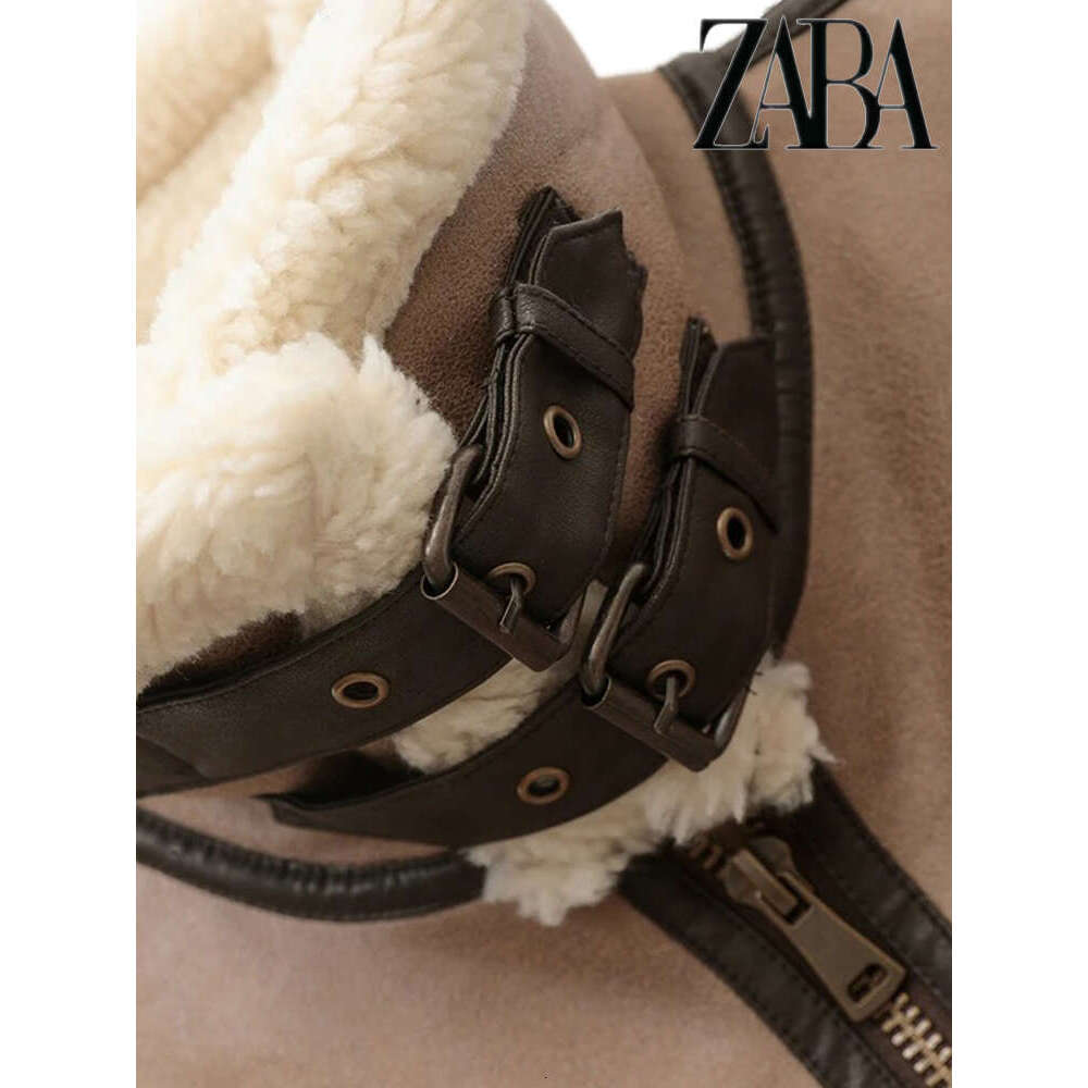TRAF Brown Fur Warm One-Piece Lapel Thickened Urban Elegant Women's Commuter Jacket Temperament Zipper Vest