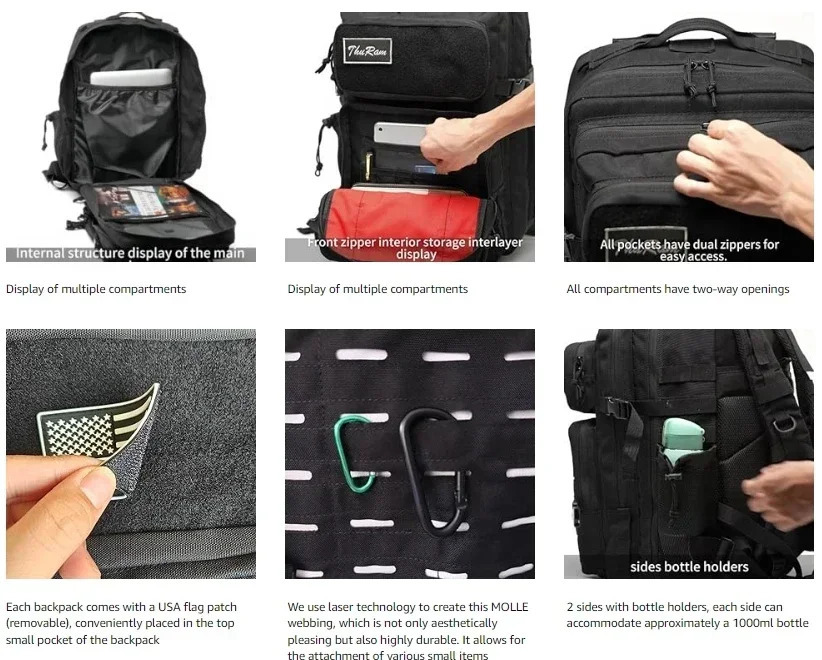 50L Hard Tactical Backpack Hunting MOLLE Backpack Gym Backpack Outdoor Hiking Rucksack Witch 2 Bottle Rack 241023