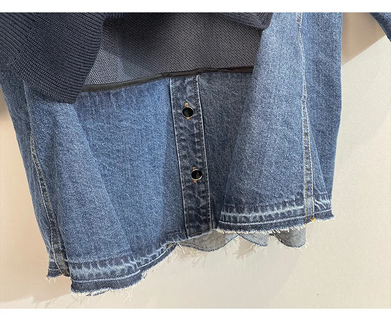 Spring Pullover Allmatch Sweater Top Denim Splicing Shortsleeved for Women Y4346 241021