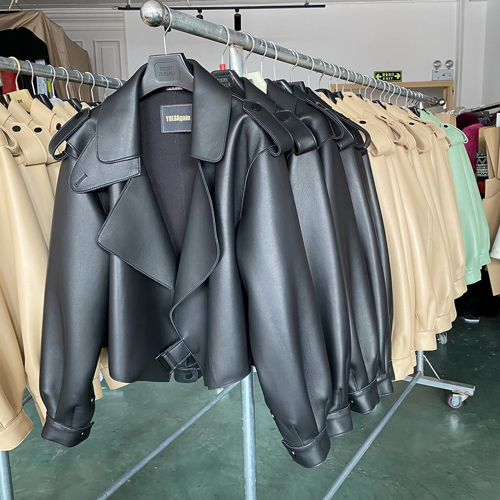 YOLOAgain Spring Dark Brown Oversized Leather Jacket Womens Genuine Leather Jacket Womens Coat 241023