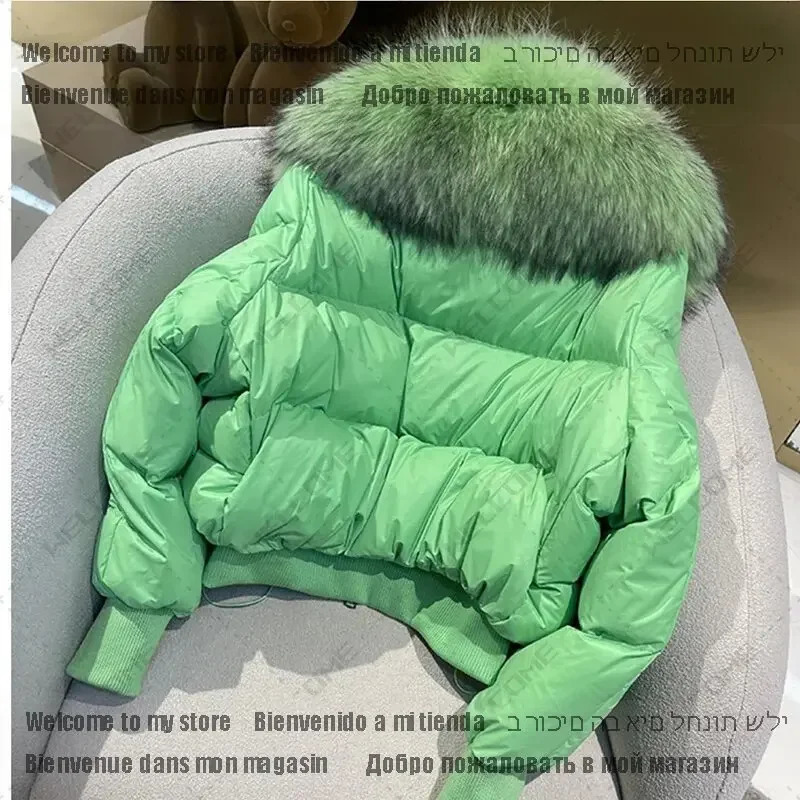 Winte Green Big Fur Collar Parka Duck Down Jacket Thick Warm Snow Parka Womens Loose Inflatable Jacket Womens Coat 241023