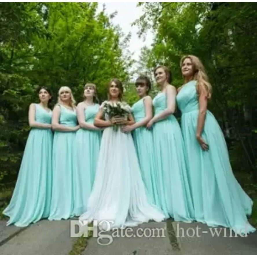 Chiffon Long Green Mint Dress A E Pleated Beach Bridesmaid Dresses Maid Of Honor Wedding Guest Gowns Vestidos De Madrinha Es
