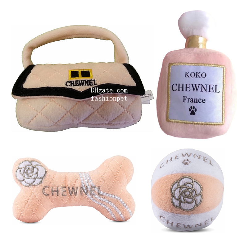 Luxury Dog Toys Designs Runway Pup Collection Unique Squeaky Parody Plush Dog Toys Fashion Accessories Dog Bones, Balls, Handbag, Dogs Christmas Gift H13