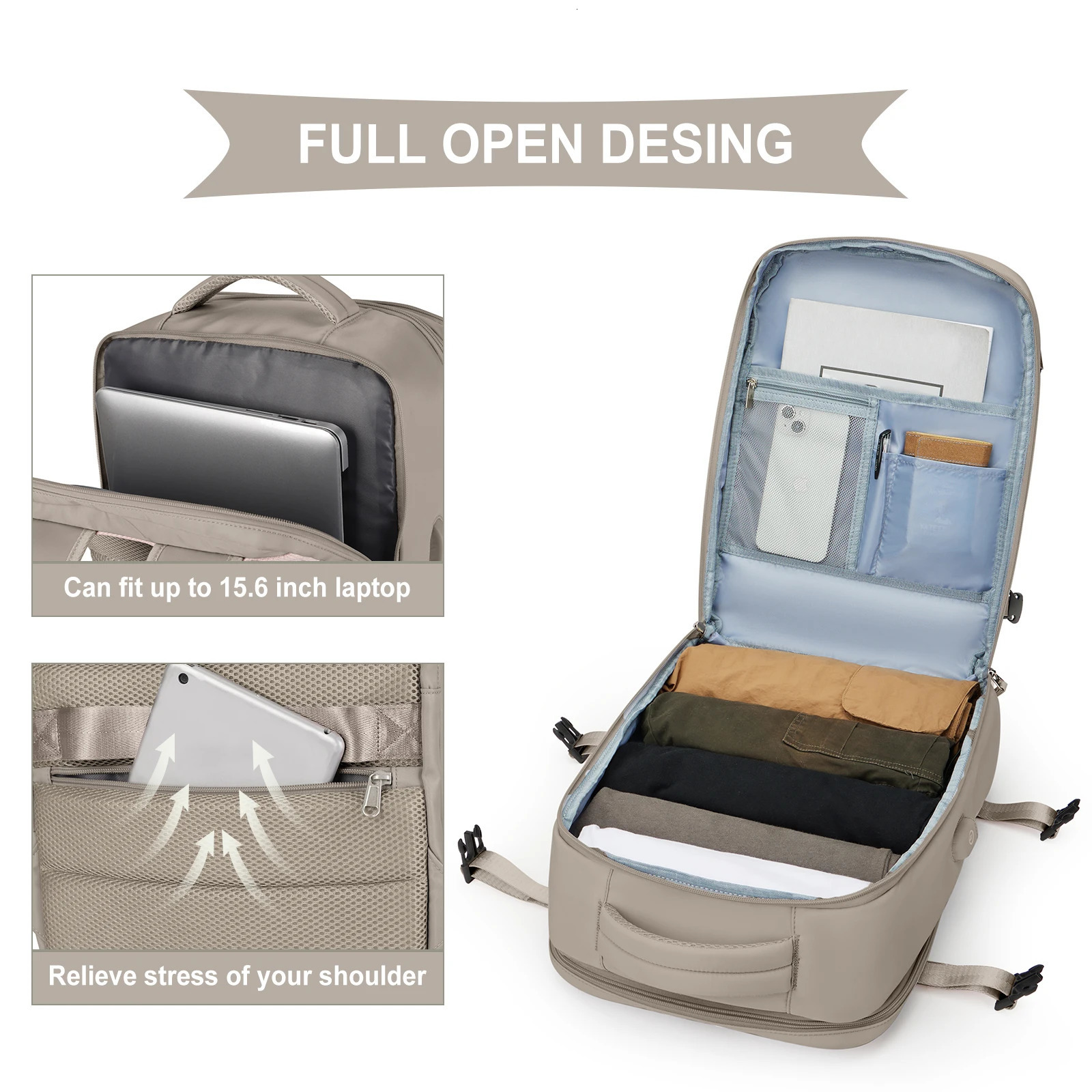 Mens travel backpack 40L approved carry on luggage anti-theft business laptop large daily bag weekend bag 241023