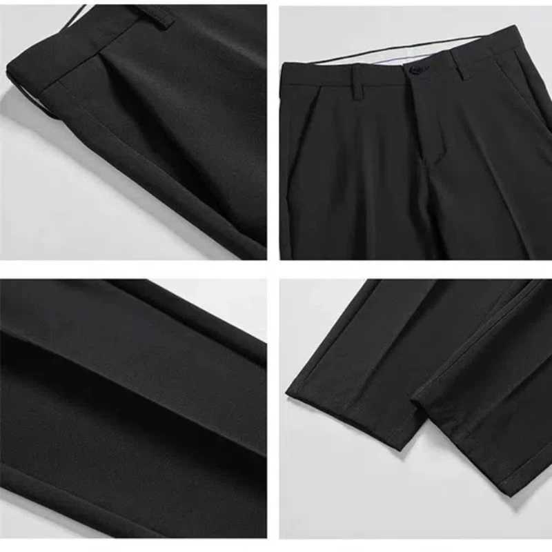 Mens Clothing Solid Color High Waisted Pockets Button Zipper Casual Trousers Trouser Suits Pencil Boyfriend Business PantsX241023