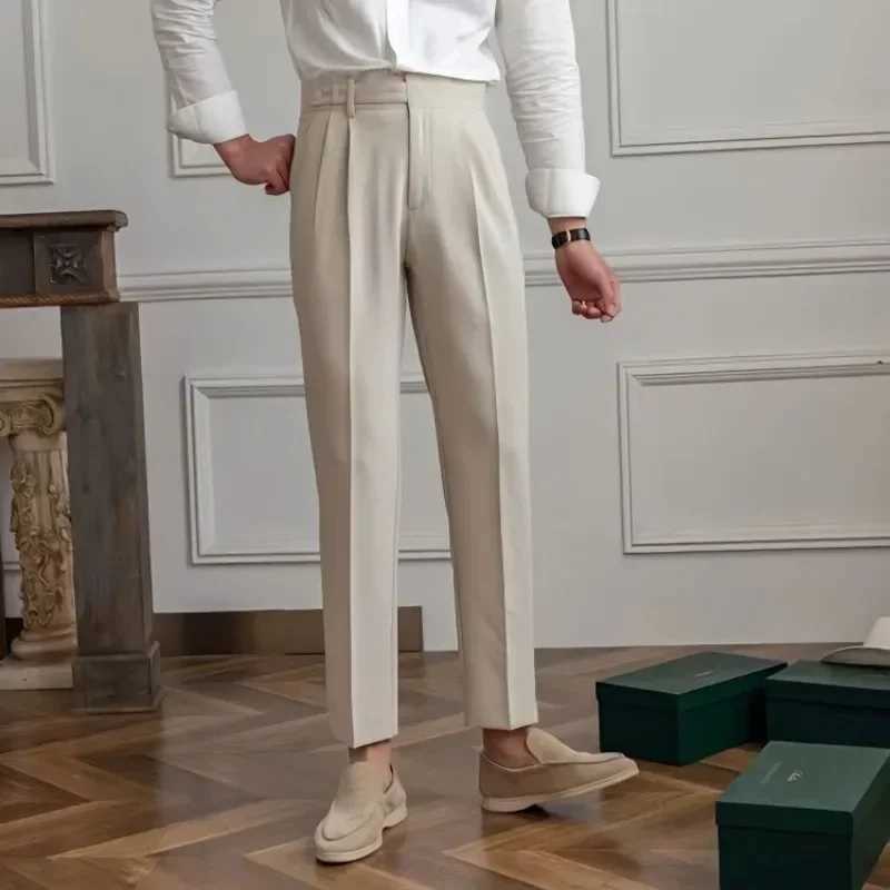 Fluid Mens Summer Pants 9 Cropped Solid Color Male Suit Trousers Draped Anti-wrinkle Formal Chinese Homme Dress New in Cheap UpX241023