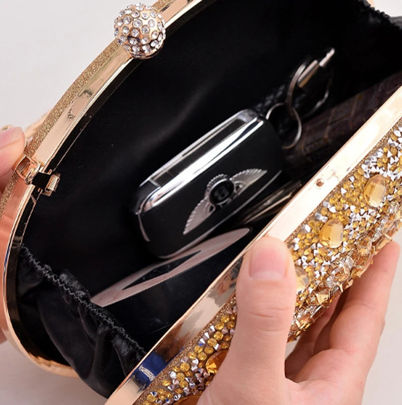 Golden Round Bag Rhinestone Womens Clutch Bag 2024 Crystal Party Wallet Diamond er Ten Font Handbag 241023