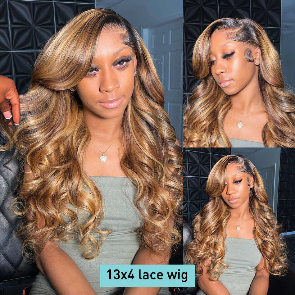 Body Highlight 4/27 13x6 HD Transparent Frontal Human Hair Wigs Colored Water Wave 13x4 Lace Front Wig For Women