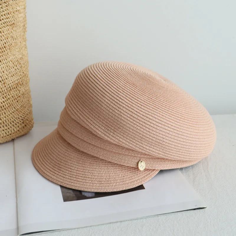 Summer Korean Version Womens Berets Casual Fashion Straw Shading Sun Protection Hat Gorras ed Japan n sboy Cap 241010