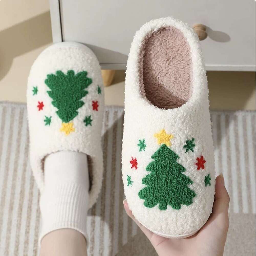 Christmas Elk Cotton For Women Men Winter Cute Cartoon Slippers Indoor Non Slip Couple or Slides Home Plush Shoes