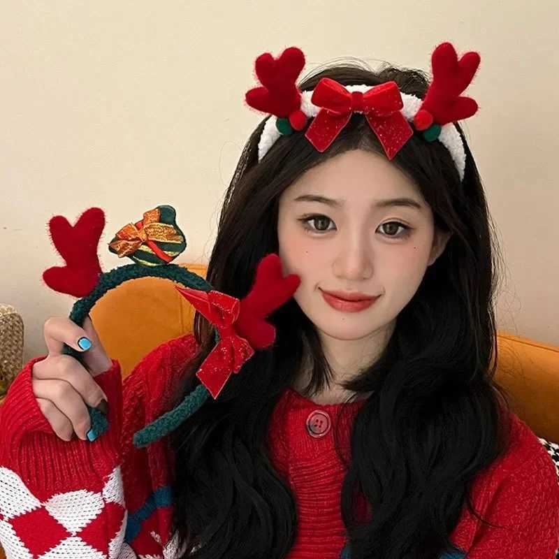 2PCS Christmas Headbands XMAS Hairband Deer Antlers Headpiece Santa Claus Hair Accessories for GirlsChristmas Decor HeadbandsX241022