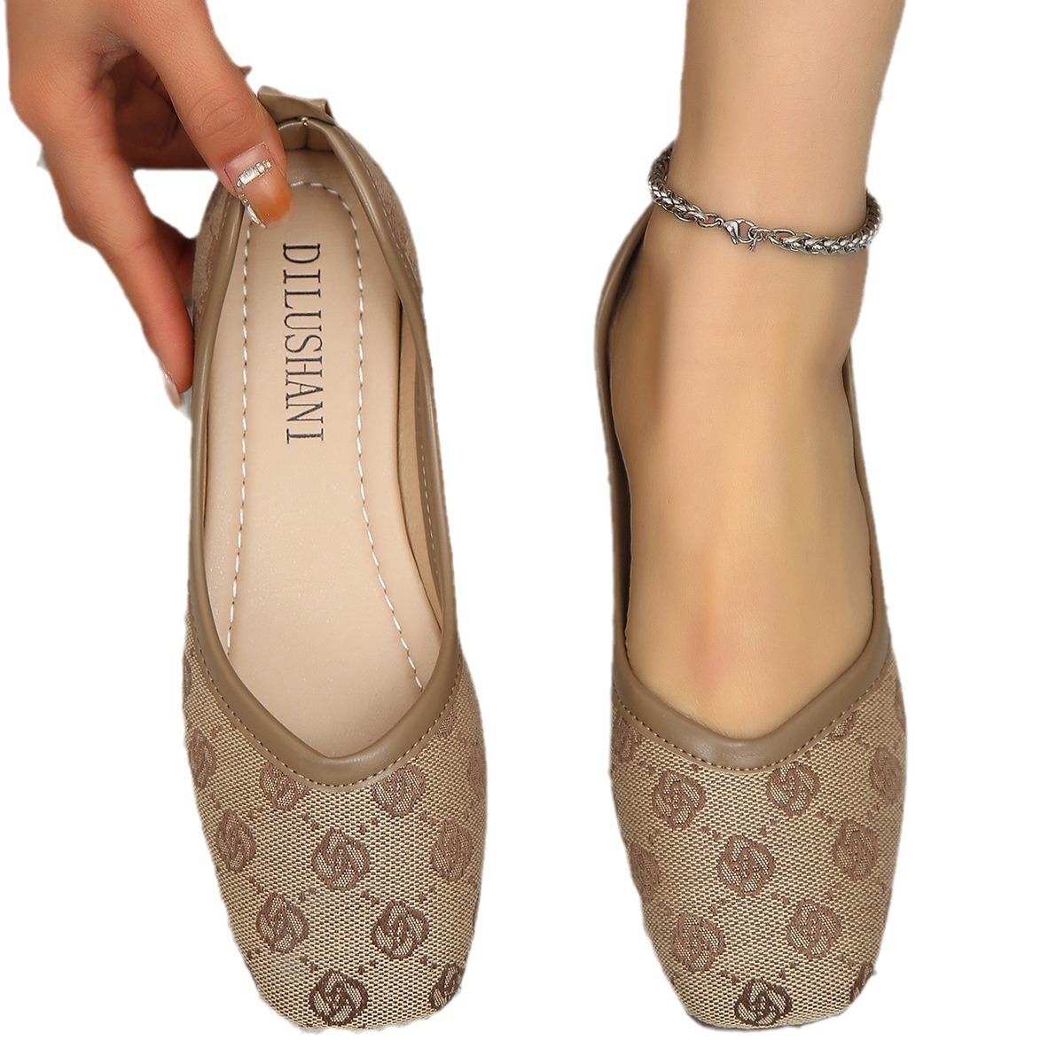 Shallow mouth single shoe women's autumn new 2024 women's shoes pointed flat bottom flower pattern casual women's shoes