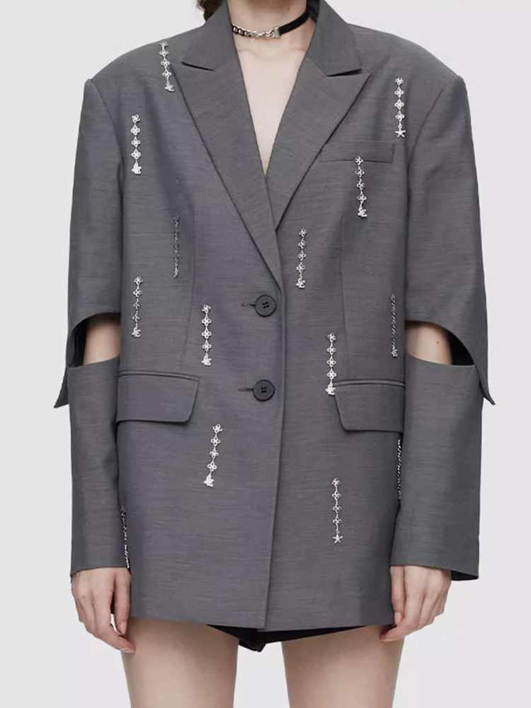 DEAT Fashion Women's Blazer Notched Collar Hollow Out Dia Tassel Decorate Loose Design Suit Jackets Summer 2024 New 7Ab3873